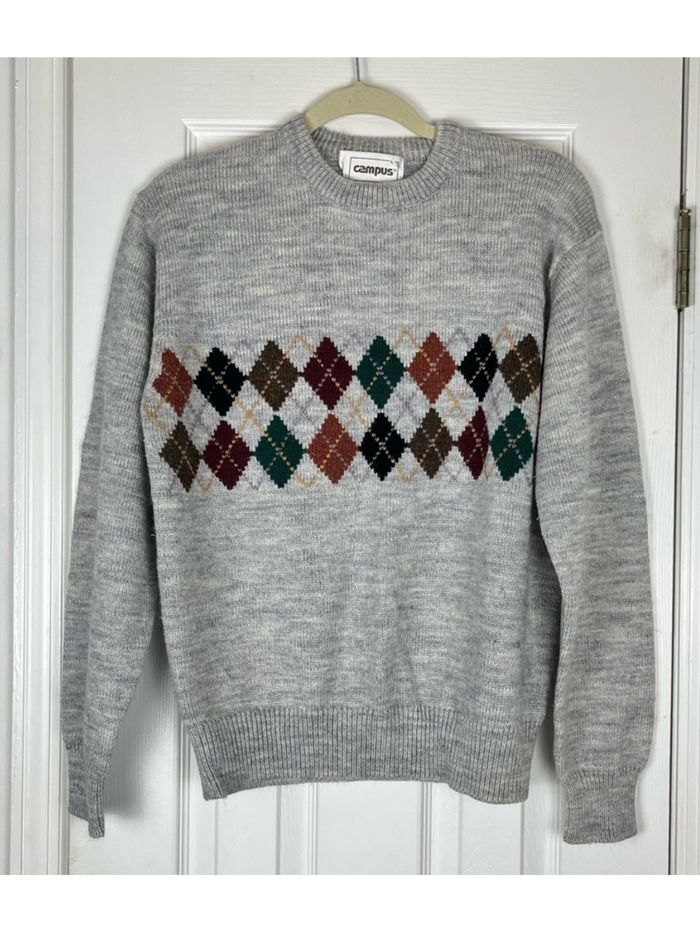 Campus Vintage Argyle Pullover Knit Sweater Men’s L Preppy Sporty Academia